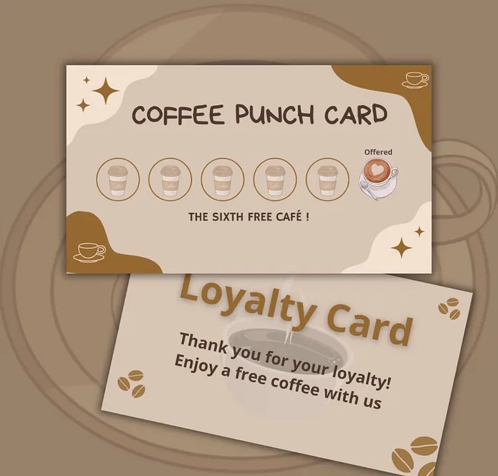Printed coffee punch card and loyalty thank-you card