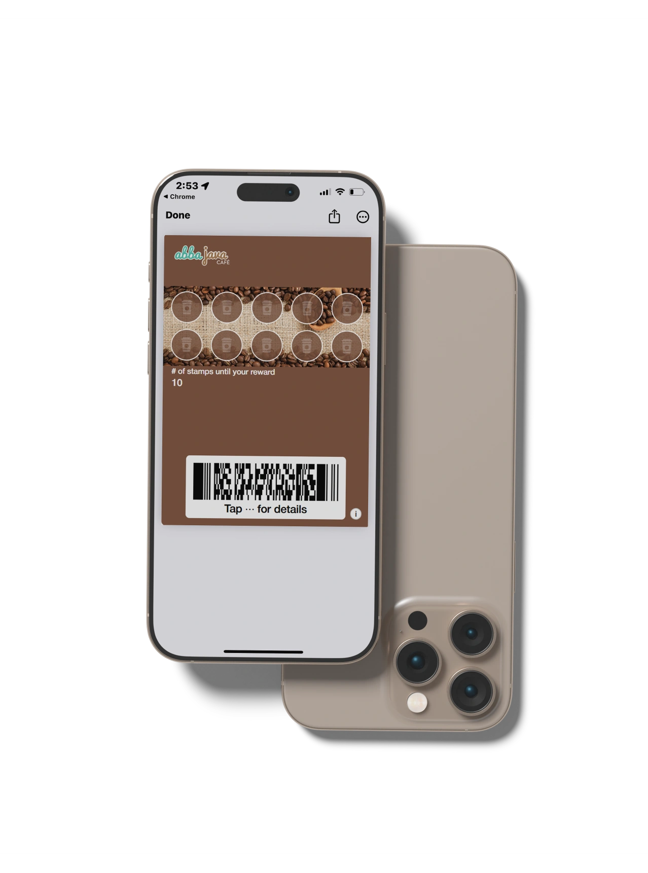 Digital coffee stamp card displayed in Apple Wallet