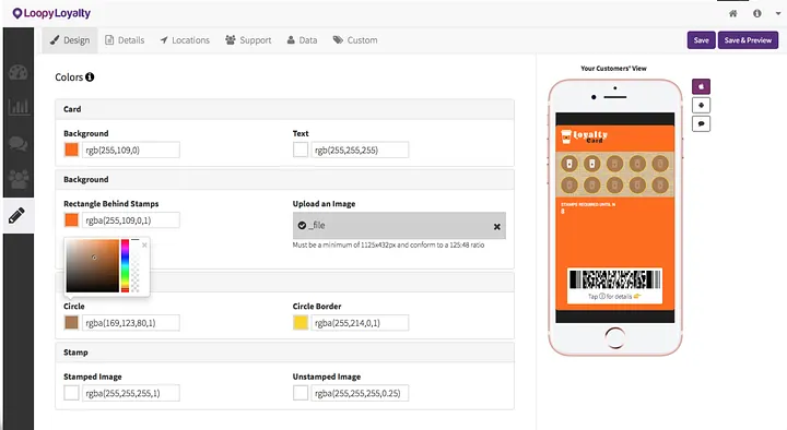 Design digital stamp cards and add relevant details
