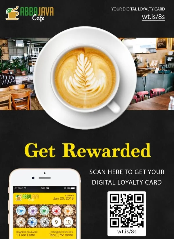 Poster inviting customers to scan a QR code for a digital loyalty card