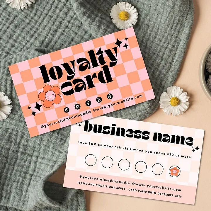 Printed loyalty card mockup with six reward spaces