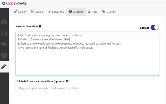 Add terms and conditions to your punch card