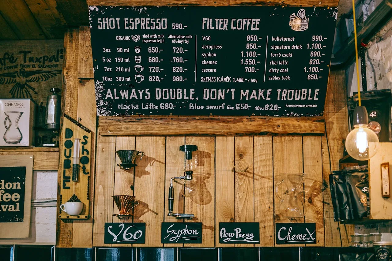 Cafe menu board displaying seasonal coffee specials