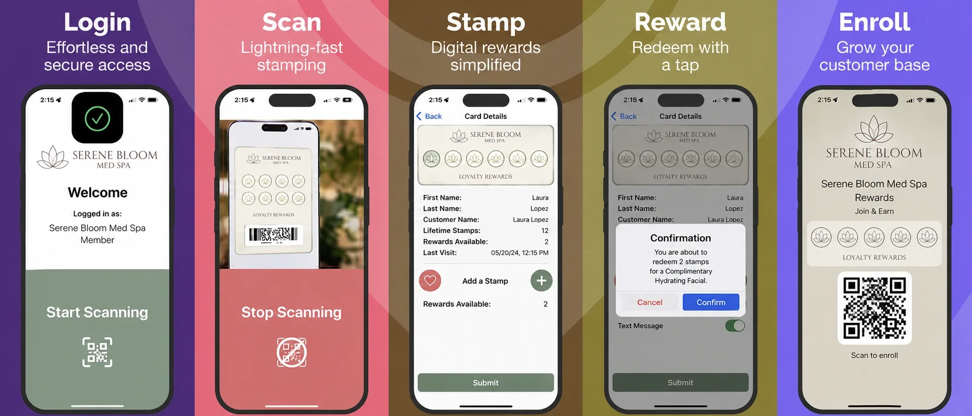 Login, Scan, Stamp, Reward and Enroll for your med spa