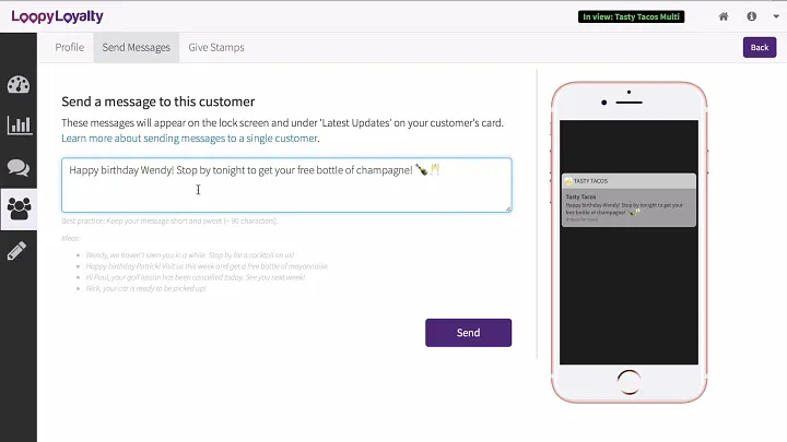 Loopy Loyalty message composer and mobile notification preview
