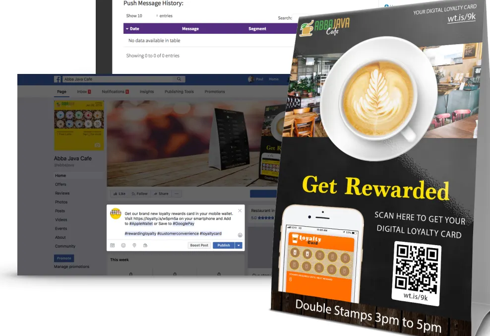 QR-code poster and social post promoting a digital loyalty card