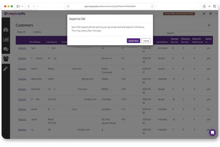 Loopy Loyalty exportable data